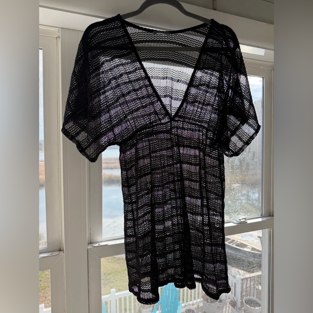 Black Sheer Knit Swim Cover-Up